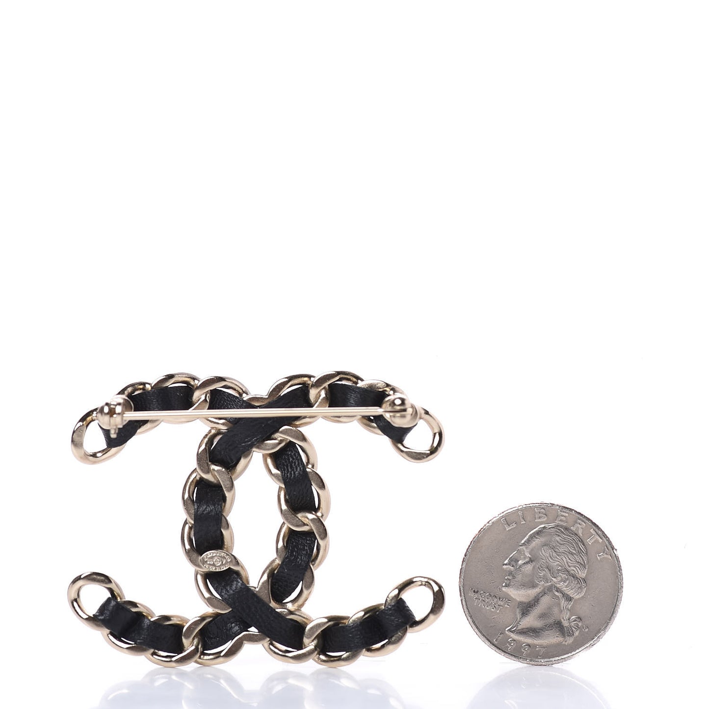 Lambskin Chain CC Brooch Black Gold