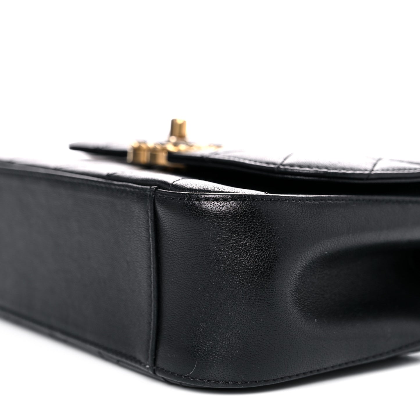 Lambskin Quilted Small Chain Infinity Top Handle Flap Black
