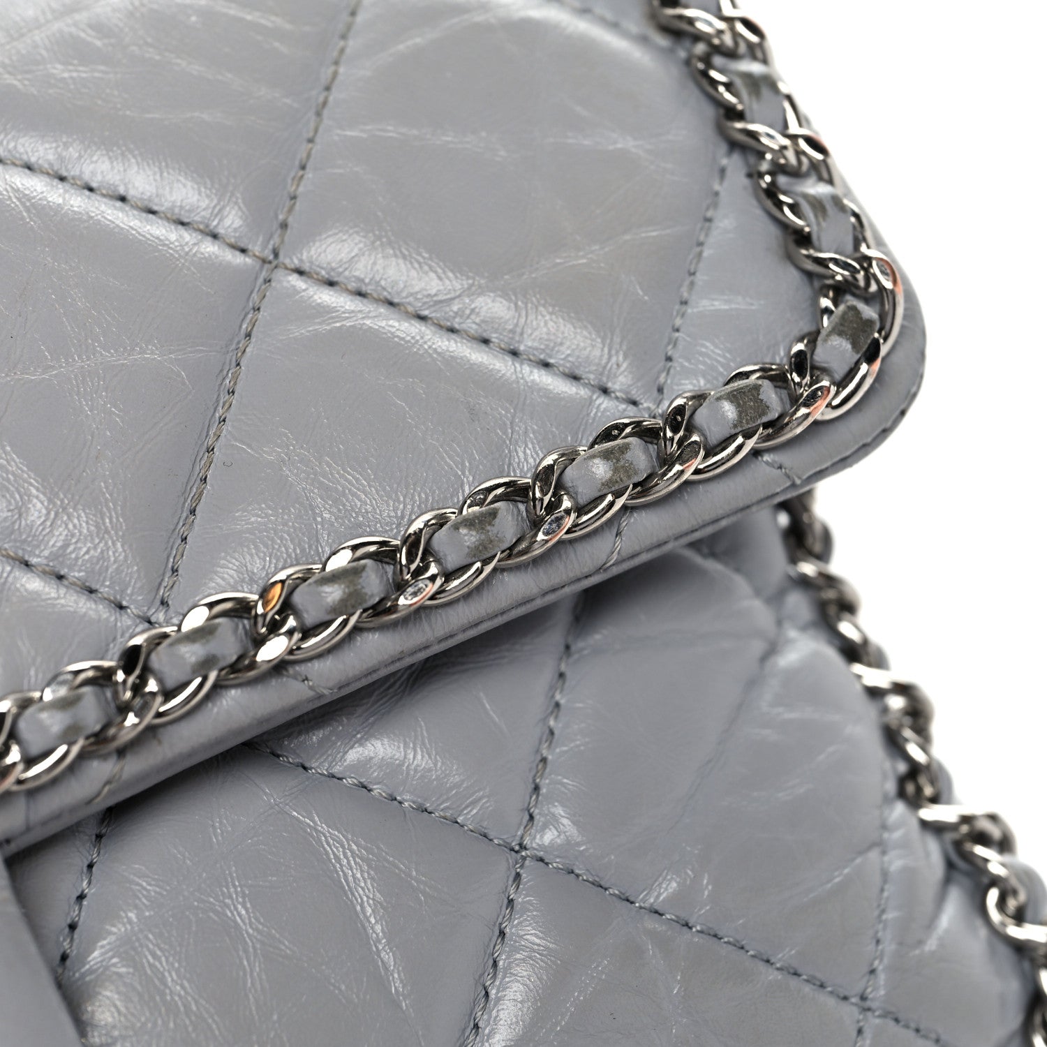 Chanel Crumpled Calfskin Medium Chain All Over Flap Grey 14 of 16
