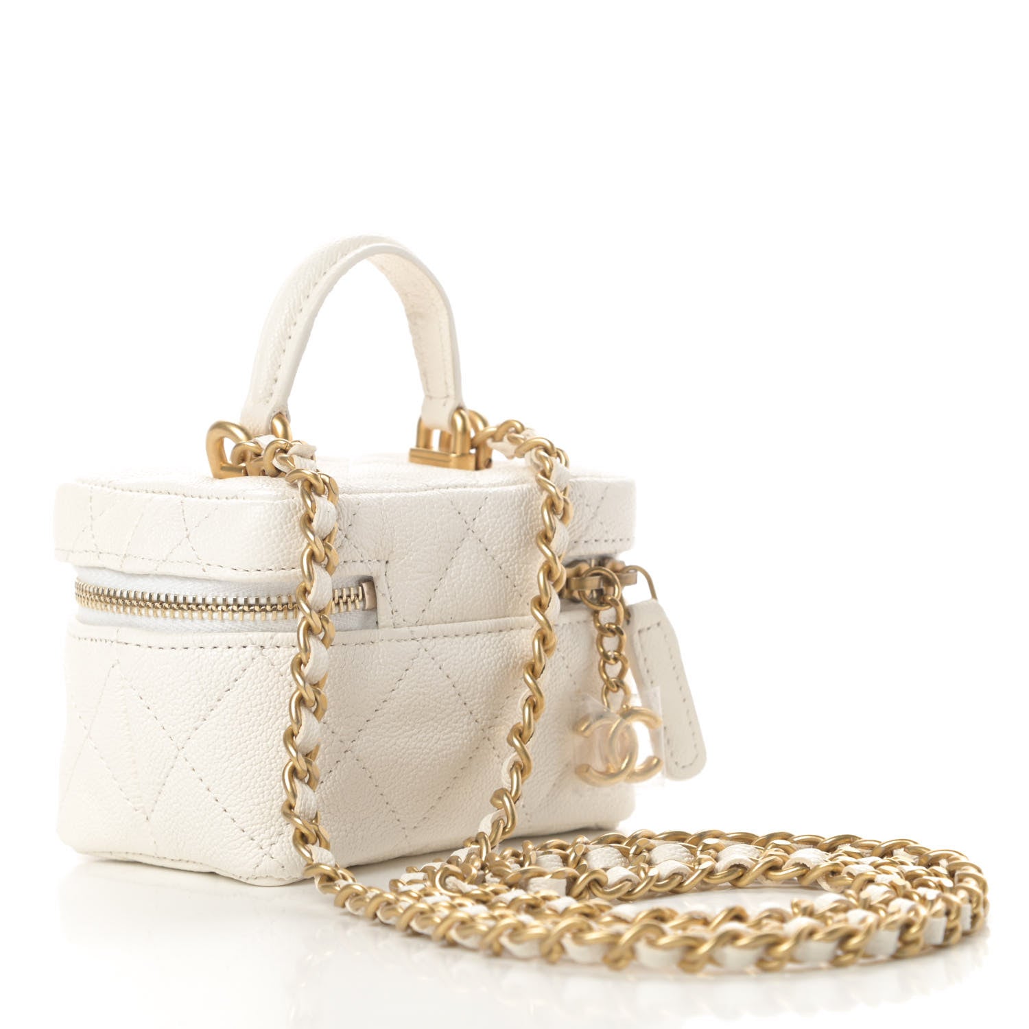 Chanel Caviar Quilted Mini Top Handle Vanity With Chain White 3 of 11