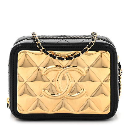 Chanel Lambskin Metal Quilted Mini Vanity Case With Chain Black Gold 1 of 10