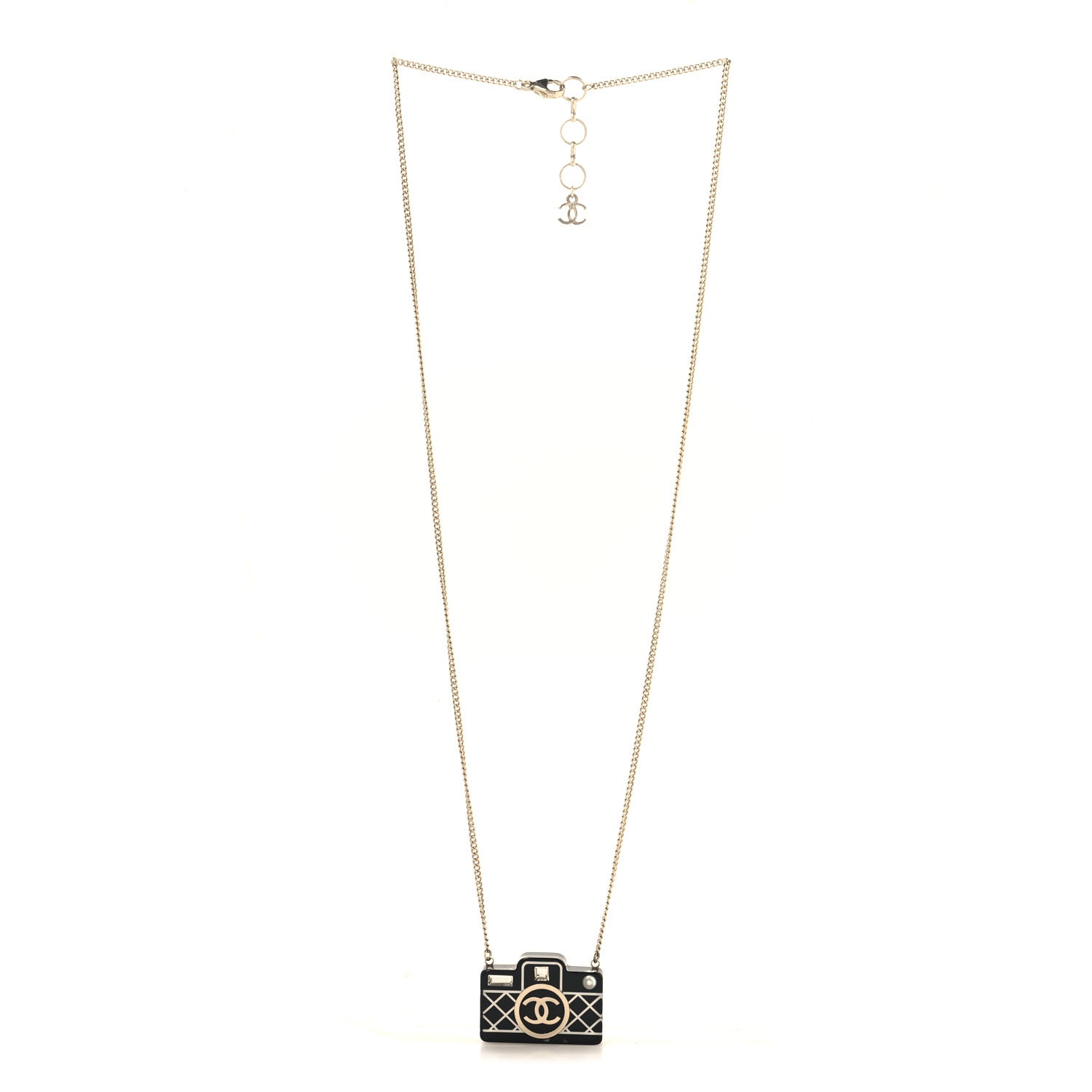 Chanel Resin Camera CC Necklace Black Gold 3 of 4