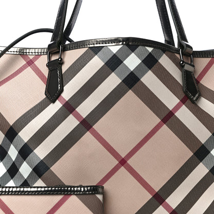 Burberry Metallic Calfskin Nova Check Small Nickie Tote Pewter 7 of 9