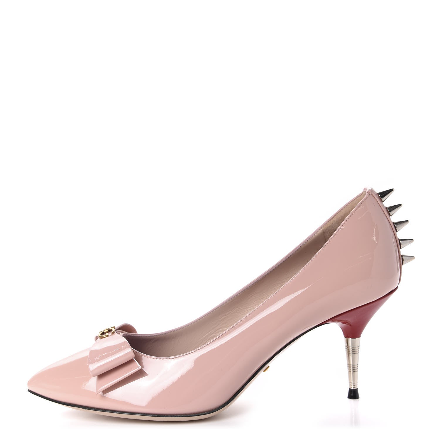 Gucci Patent GG Bow Sadie Spike Mid Heel Pumps 37.5 Perfect Pink 1 of 10