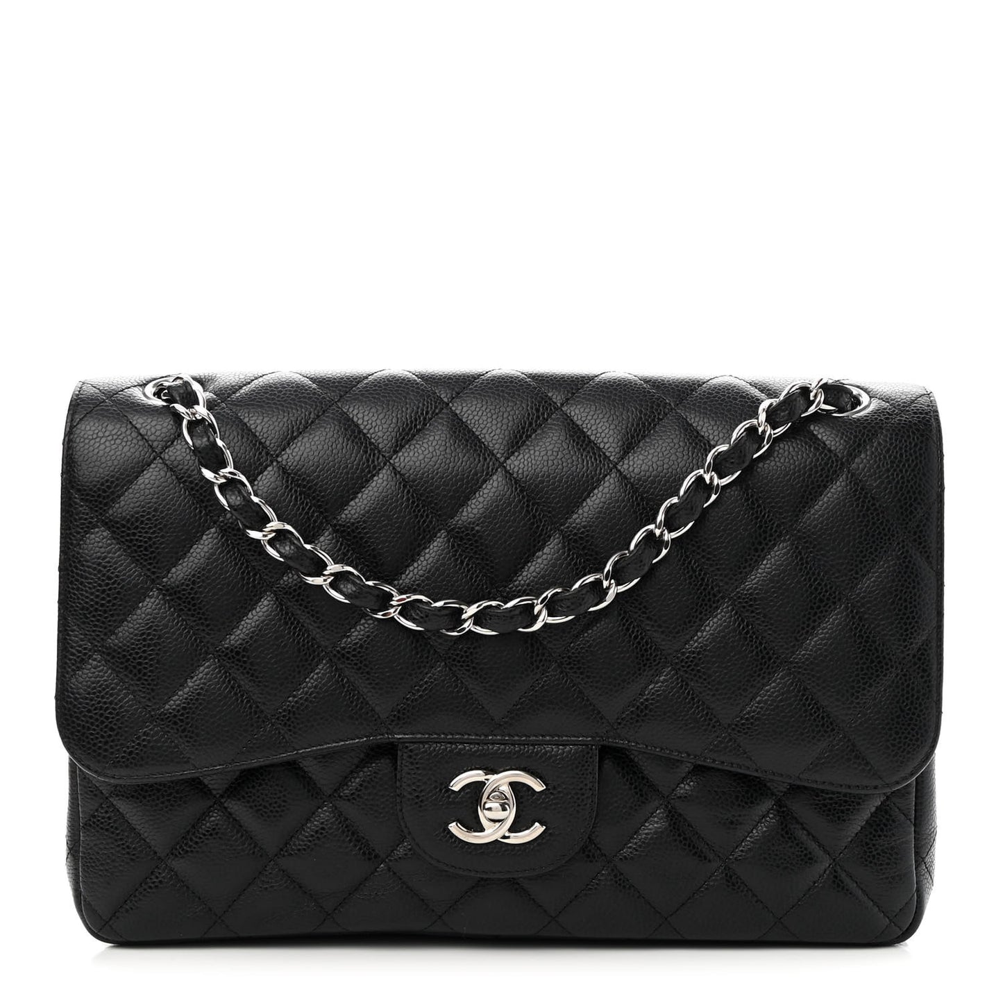 Caviar Quilted Jumbo Double Flap Black