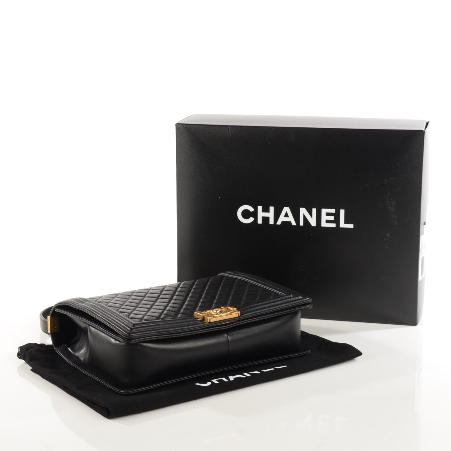 Lambskin Quilted Large Boy Flap Black