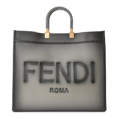 Fendi Vitello King Tamponato Plexiglass Logo Embossed Large Fendi Sunshine Shopper Tote Ghiaccio 1 of 10