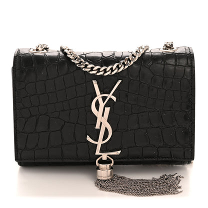 Saint Laurent Calfskin Crocodile Embossed Small Classic Monogram Kate Tassel Satchel Black 1 of 12