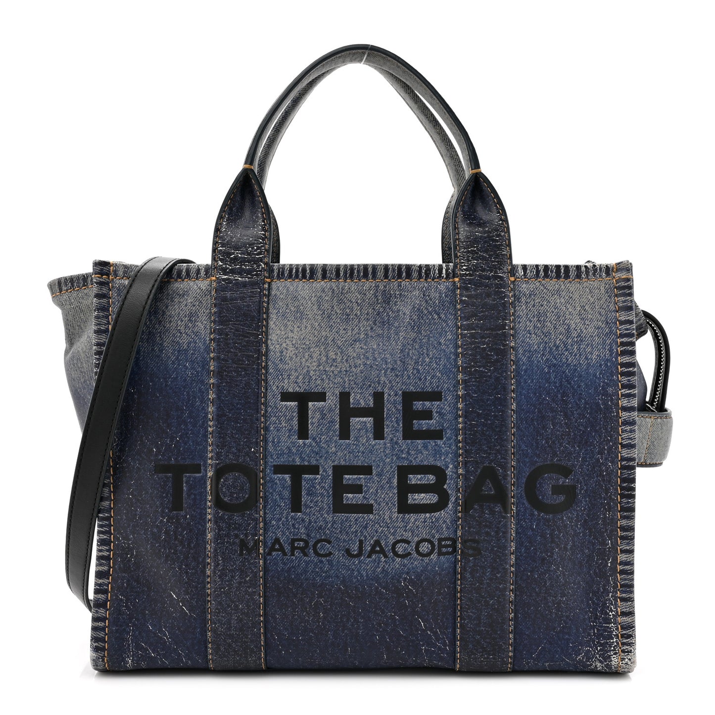 Denim Printed Calfskin Medium Tote Bag Blue