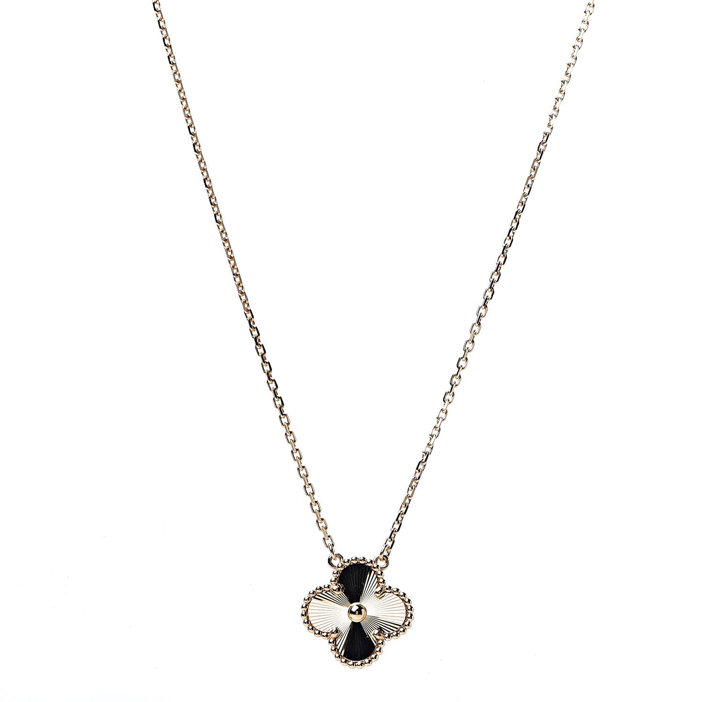 18K Yellow Gold Guilloche Vintage Alhambra Pendant Necklace