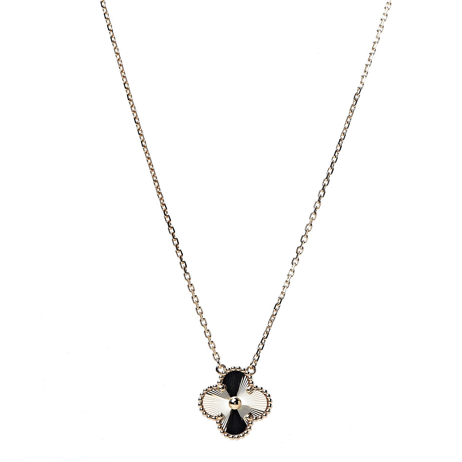 Van Cleef & Arpels 18K Yellow Gold Guilloche Vintage Alhambra Pendant Necklace 1 of 7