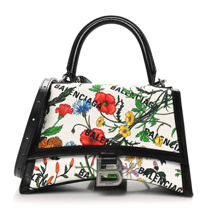 Balenciaga X GUCCI Canvas Boarded Plutone Calfskin Flora Logo Print Small Hourglass Top Handle Bag White Multicolor Black 1 of 10