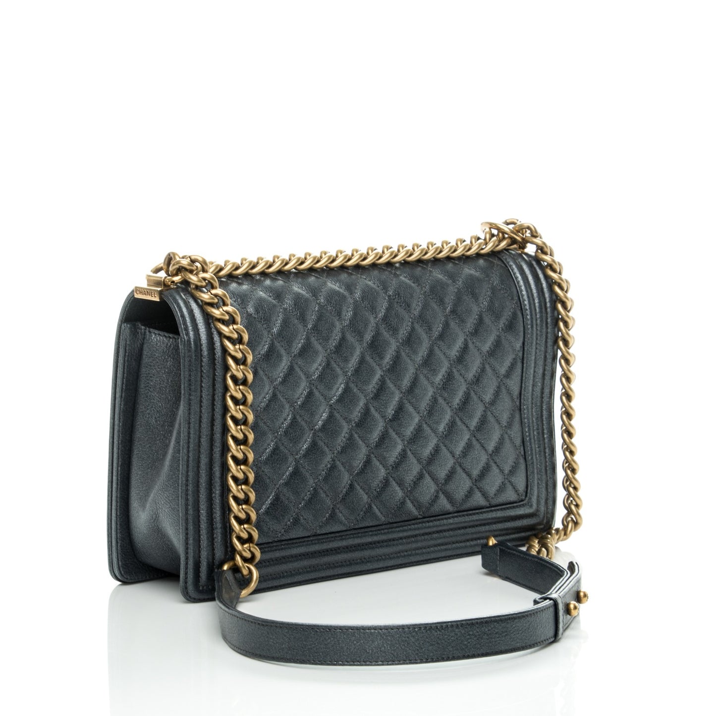 Pearl Calfskin New Medium Boy Flap Dark Grey