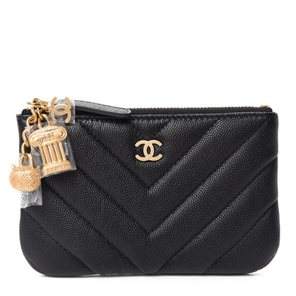 Chanel Caviar Chevron Quilted Small Ancient Greek Charms Cosmetic Case Black 1 of 8