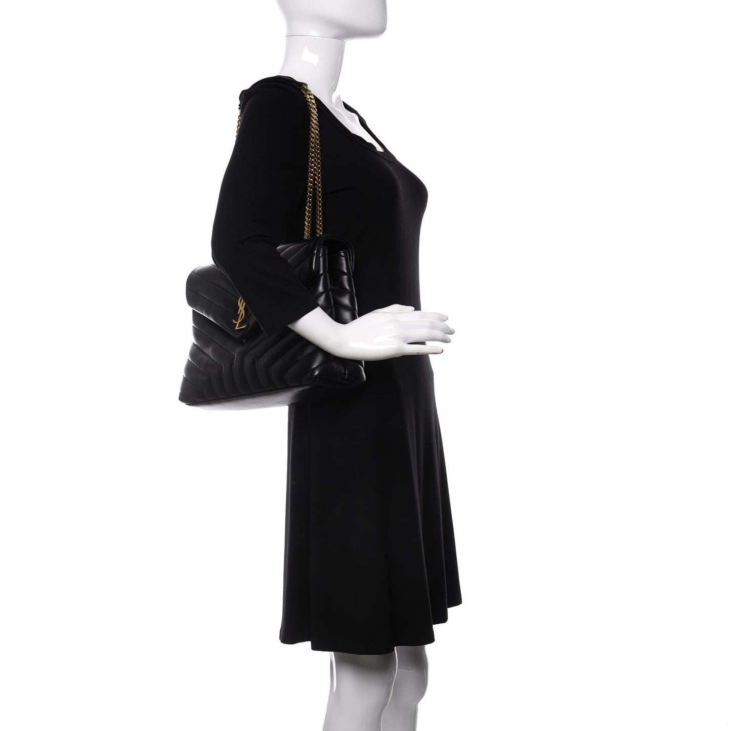 Calfskin Y Quilted Monogram Medium Loulou Chain Satchel Black