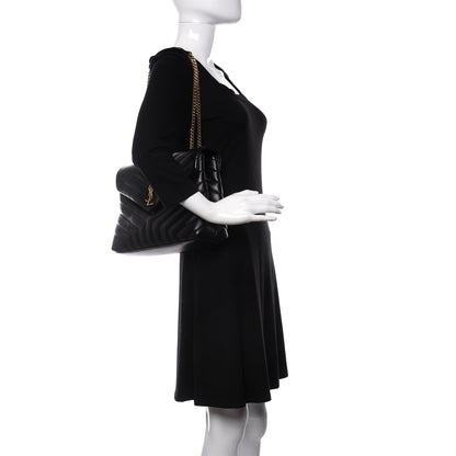 Saint Laurent Calfskin Y Quilted Monogram Medium Loulou Chain Satchel Black 2 of 9