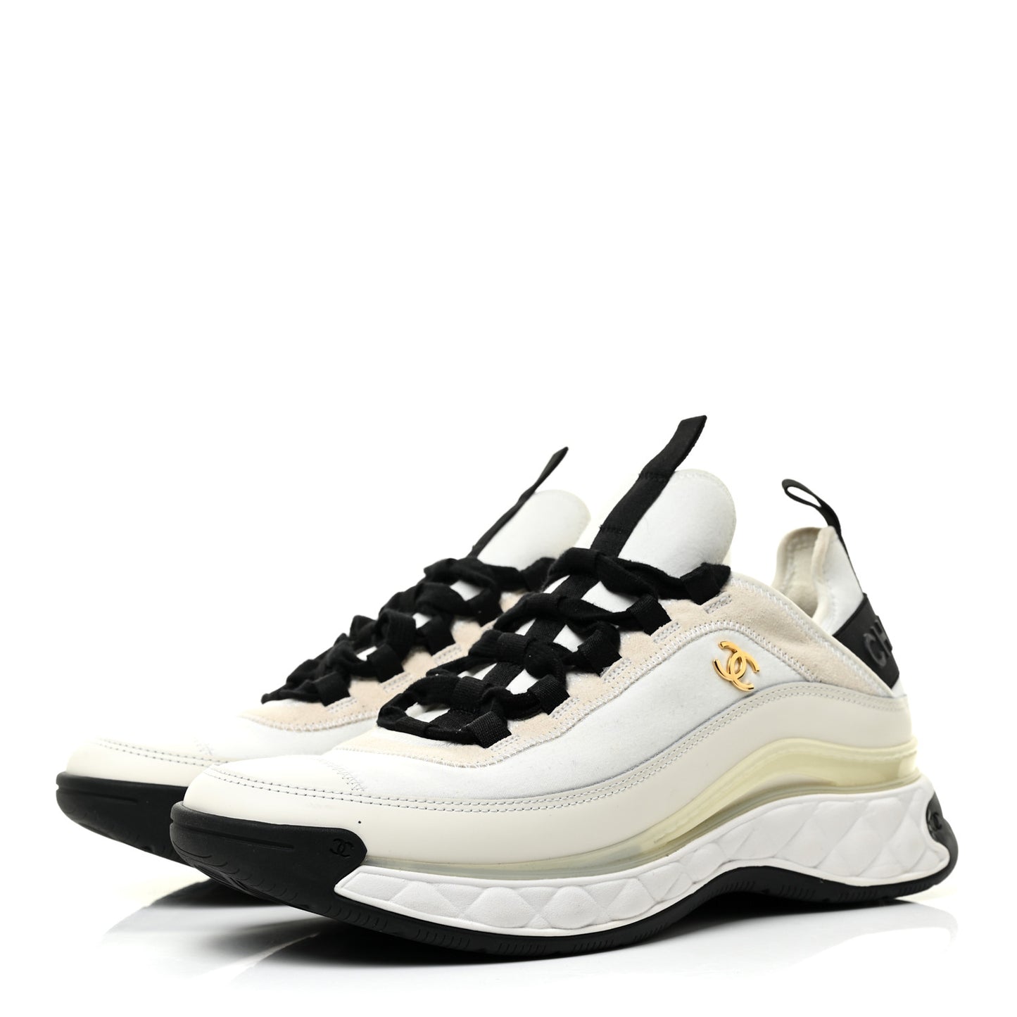 Velvet Calfskin Mixed Fibers CC Sneakers 41 Ivory Black