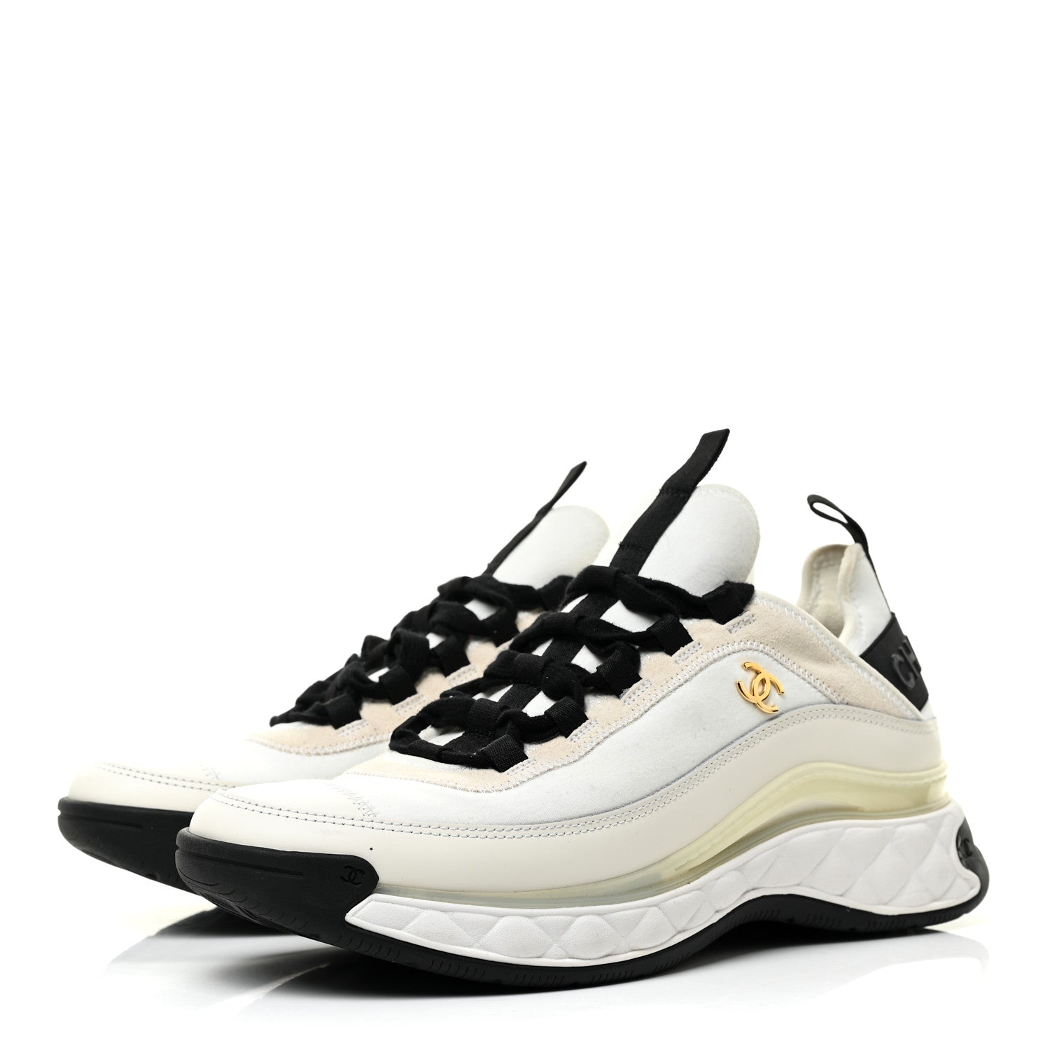 Chanel Velvet Calfskin Mixed Fibers CC Sneakers 41 Ivory Black 3 of 11