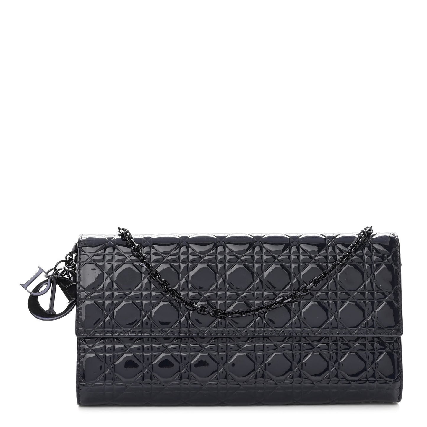 Patent Cannage Chain Wallet Navy Blue