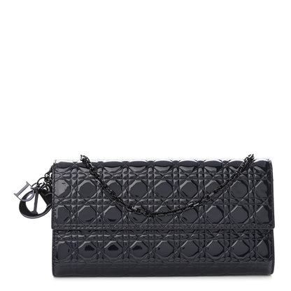 Christian Dior Patent Cannage Chain Wallet Navy Blue 1 of 10