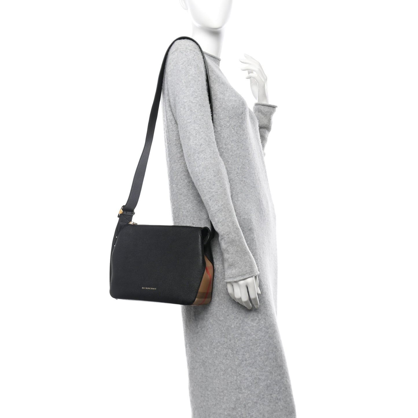 Soft Grain Calfskin House Check Small Helmsley Crossbody Black
