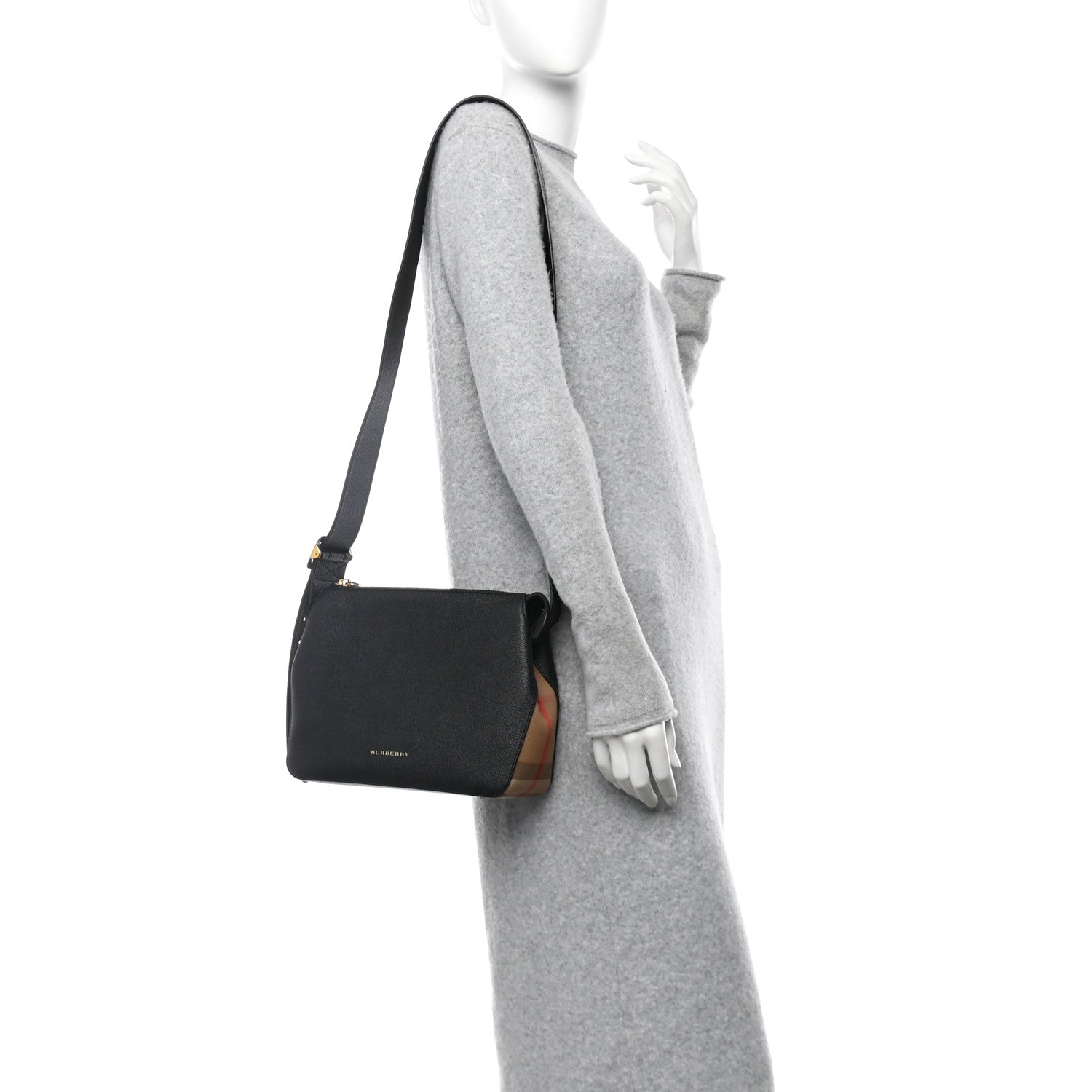 Burberry Soft Grain Calfskin House Check Small Helmsley Crossbody Black 2 of 10