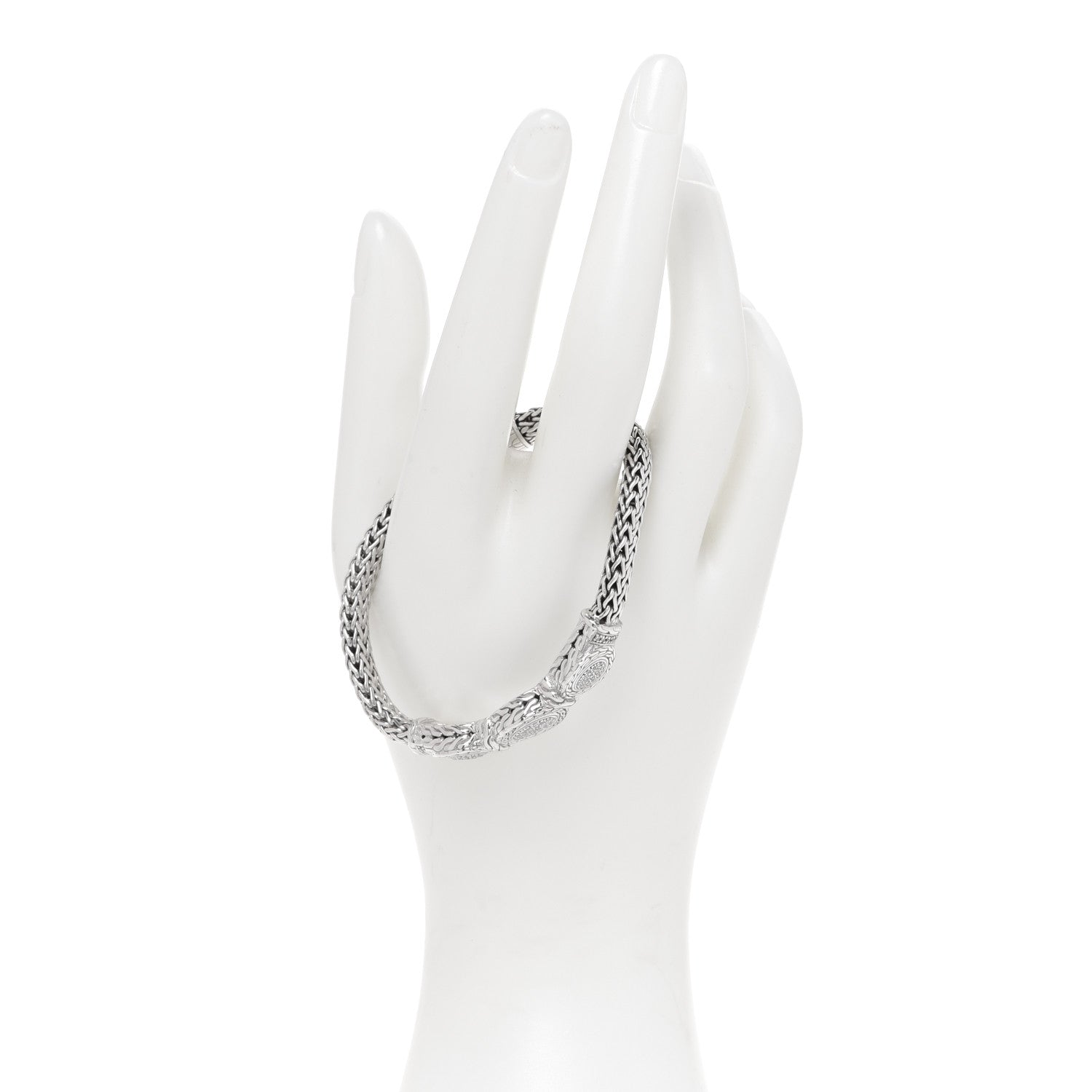 John Hardy Sterling Silver Pave Diamond Round Trio Station Bracelet 2 of 4