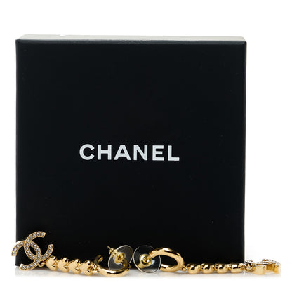 Chanel Metal Crystal CC Heart Hoop Long Drop Earrings Gold 5 of 5