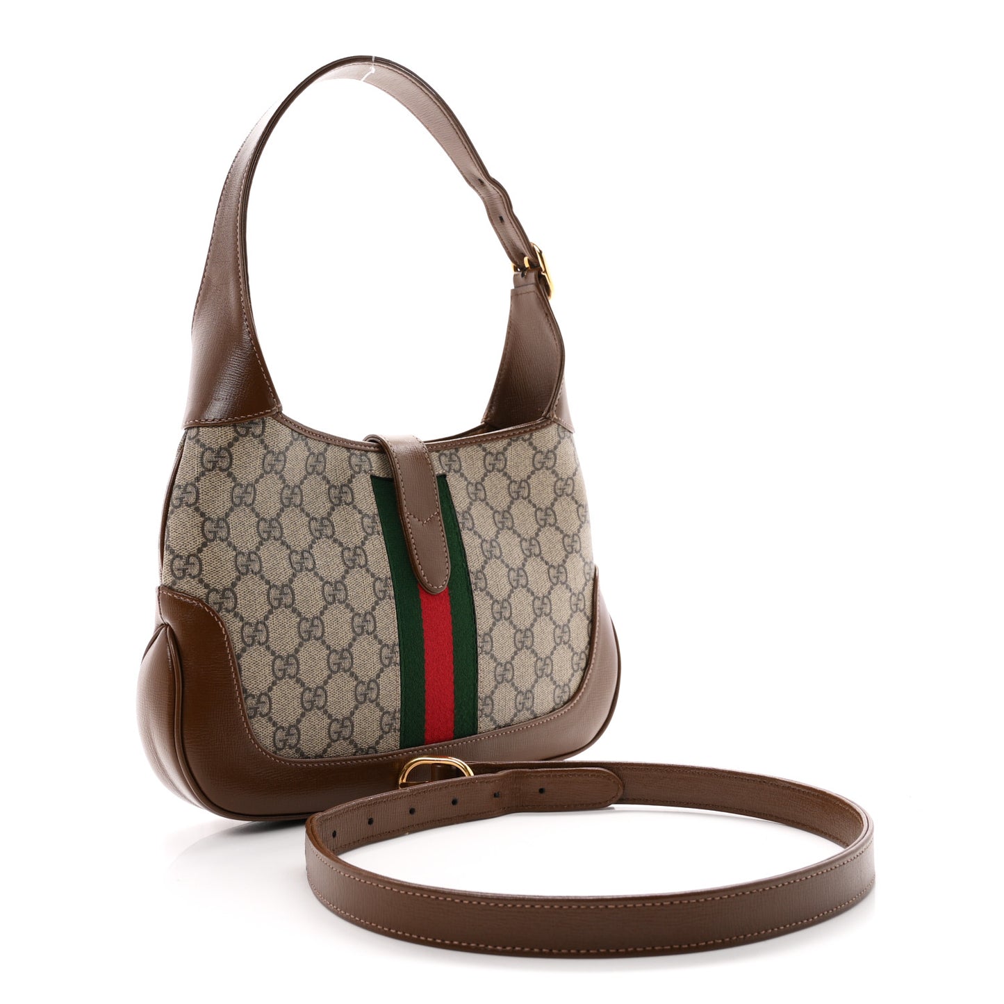 GG Supreme Monogram Azalea Calfskin Web Small Jackie 1961 Hobo Beige Ebony Brown Sugar
