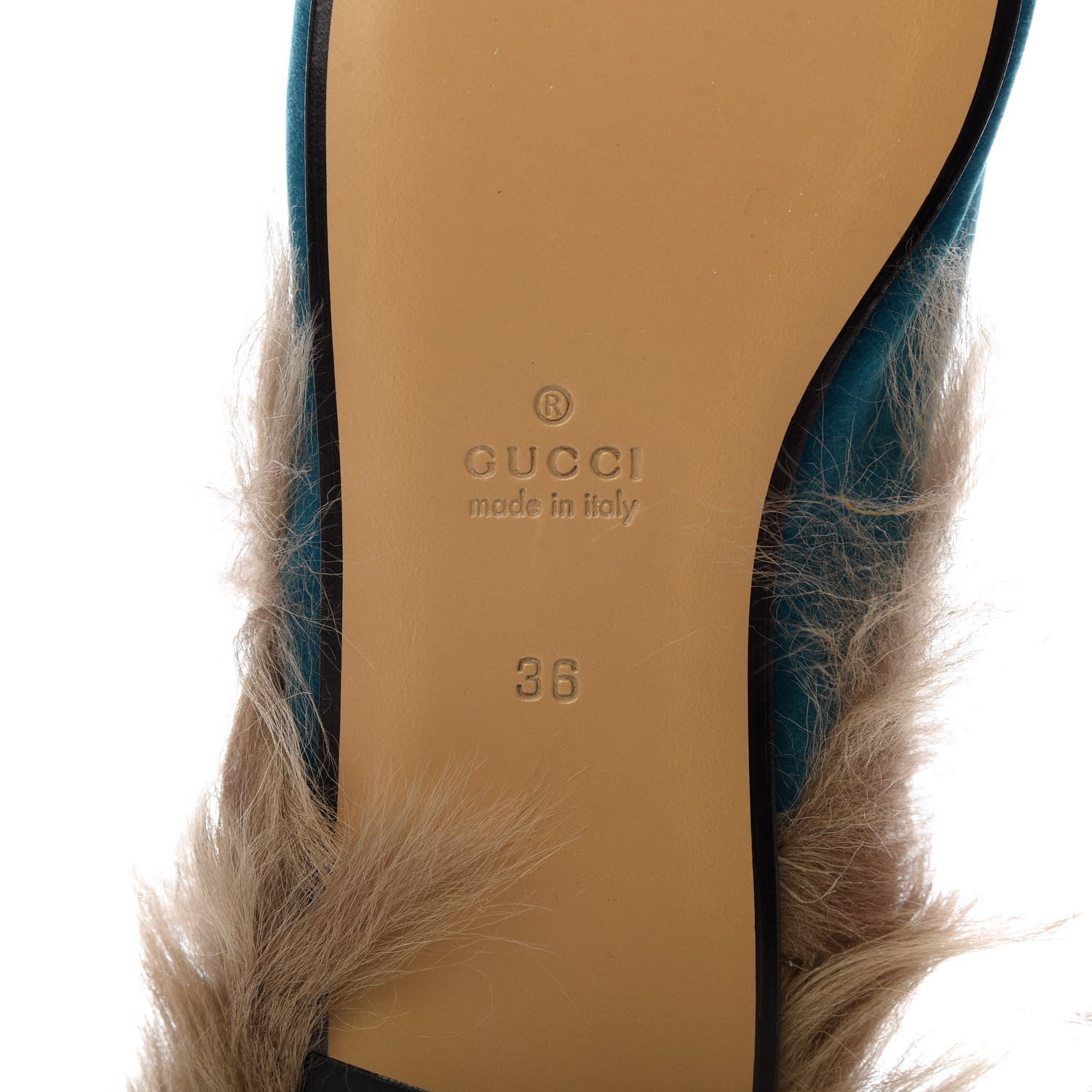 Gucci Velvet Fur Womens Princetown Slippers 36 Cyan 7 of 9