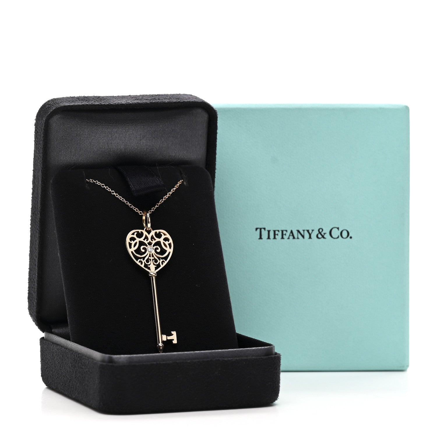 Tiffany 18K Rose Gold Diamond Enchant Heart Key Pendant Necklace 6 of 6