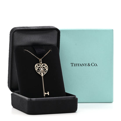 Tiffany 18K Rose Gold Diamond Enchant Heart Key Pendant Necklace 6 of 6