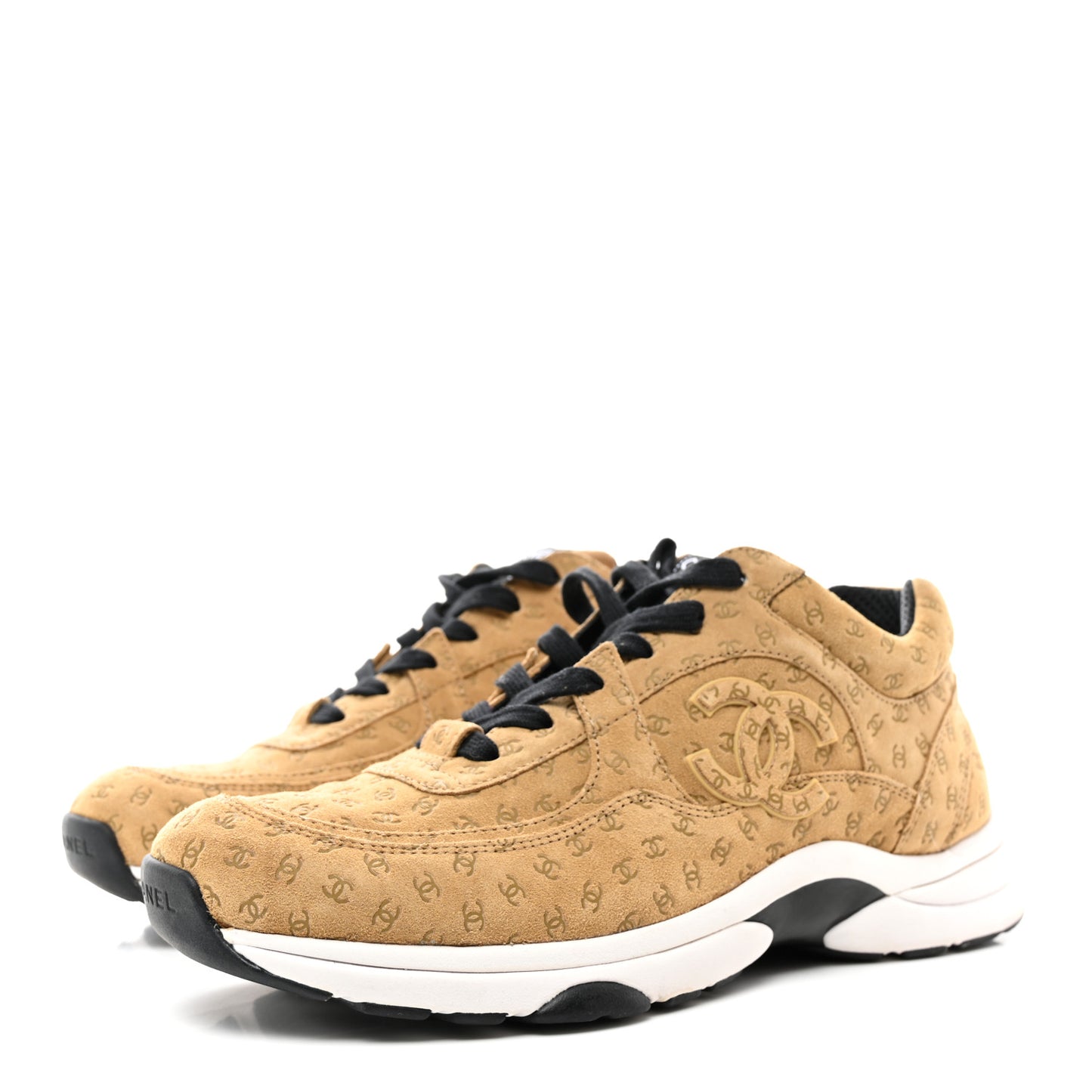 Nylon Suede Calfskin Printed CC Sneakers 42 Beige
