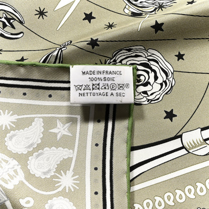 Hermes Silk Chorus Stellarum Bandana Scarf 55 Vert Argile White Noir 3 of 5