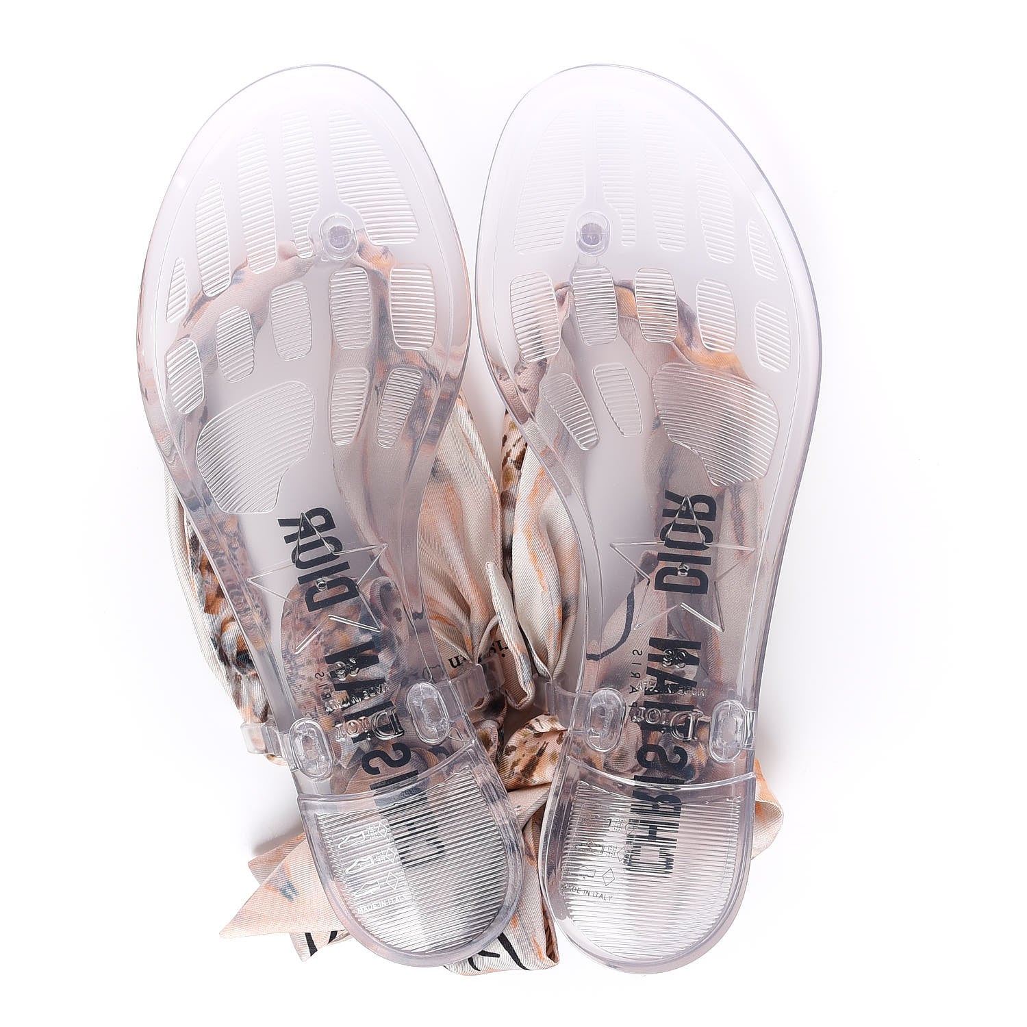Christian Dior PVC Silk KaleiDiorscopic Mitzah Scarf Thong Sandals 36 Nude 5 of 8