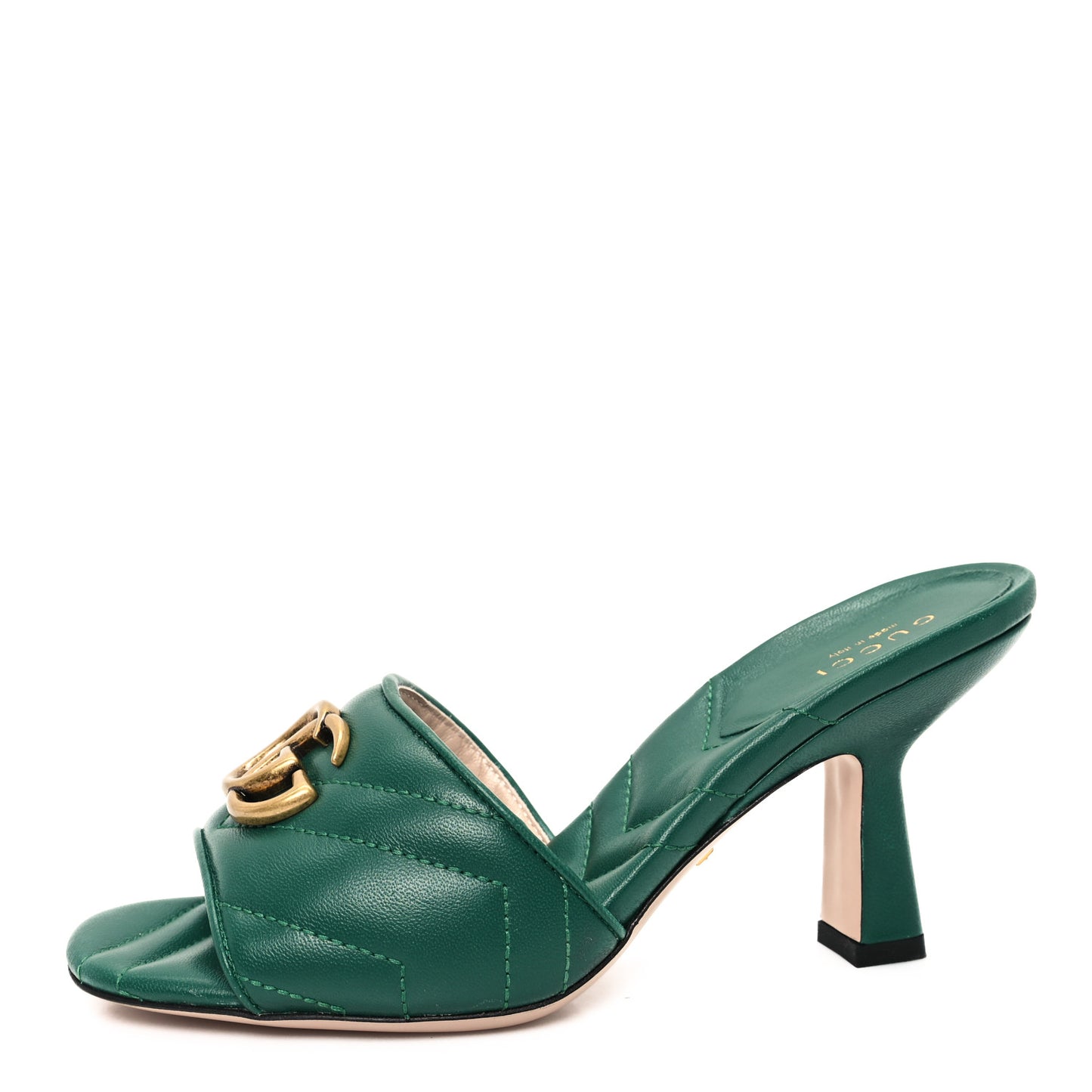 Nappa Matelasse GG Marmont 75mm Slide Sandals 36 Emerald