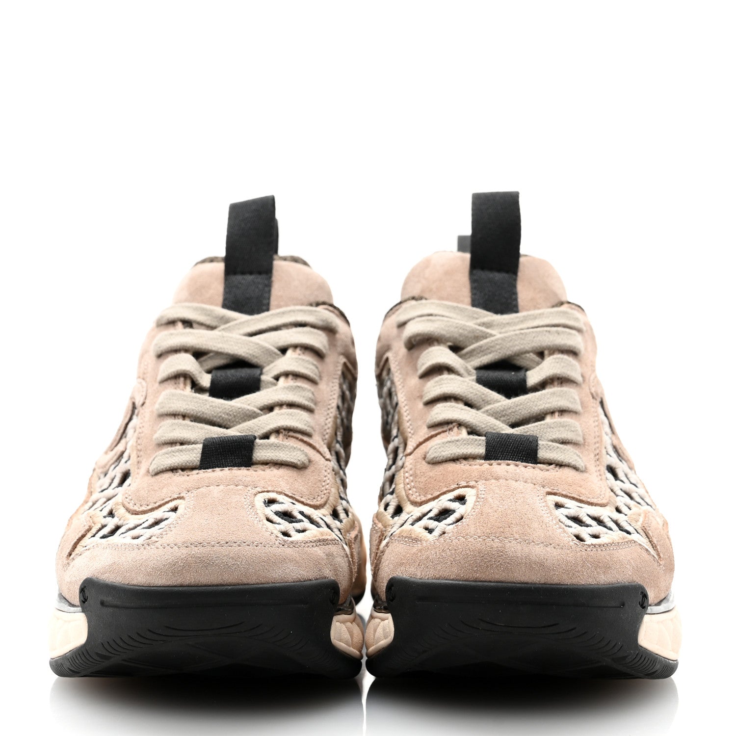 Chanel Suede Calfskin Embroidered CC Sneakers 37 Beige Black 2 of 7