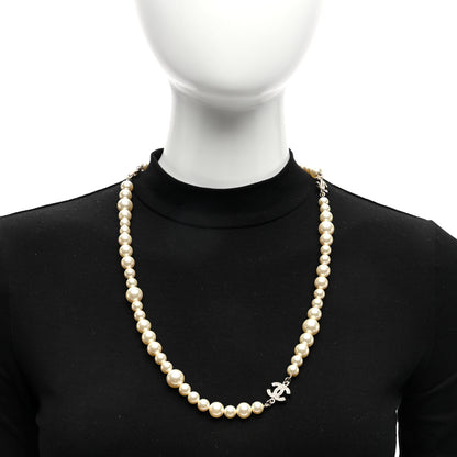 Chanel Graduated Pearl Crystal CC Long Necklace Light Gold 2 of 5