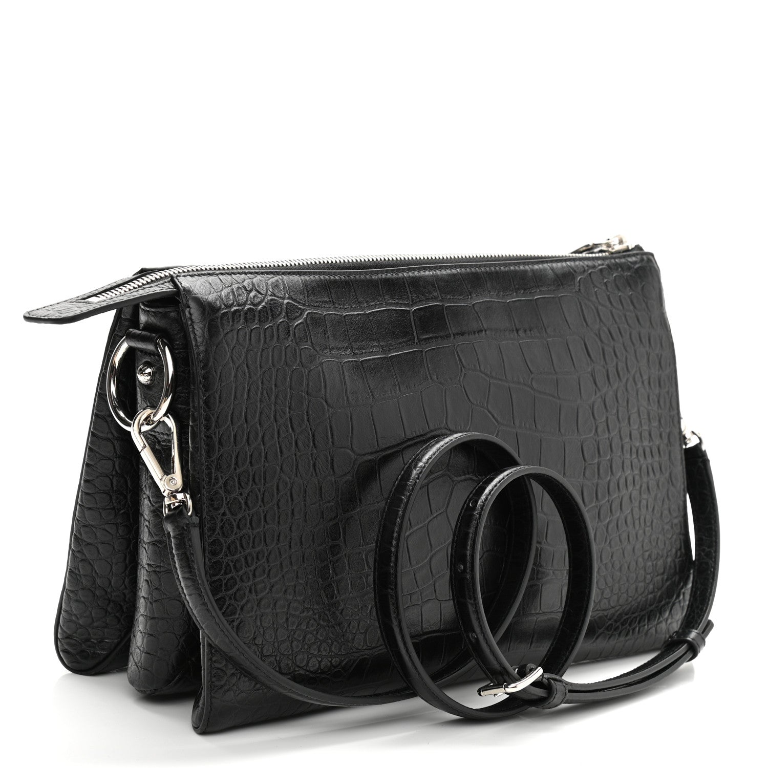 Dolce & Gabbana Crocodile Embossed Medium Tris Shoulder Bag Black 3 of 10