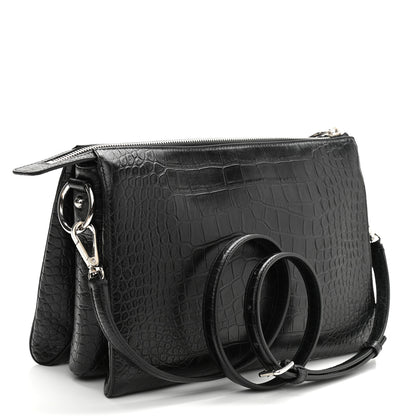Dolce & Gabbana Crocodile Embossed Medium Tris Shoulder Bag Black 3 of 10