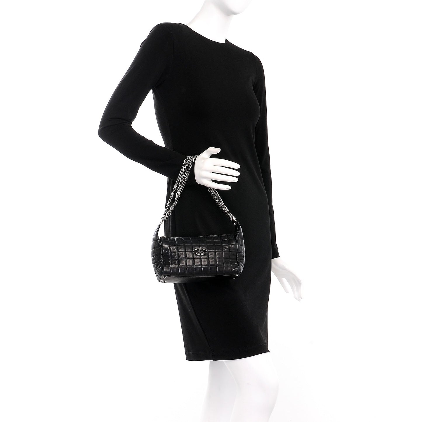 Lambskin Quilted Chocolate Bar Shoulder Bag Black