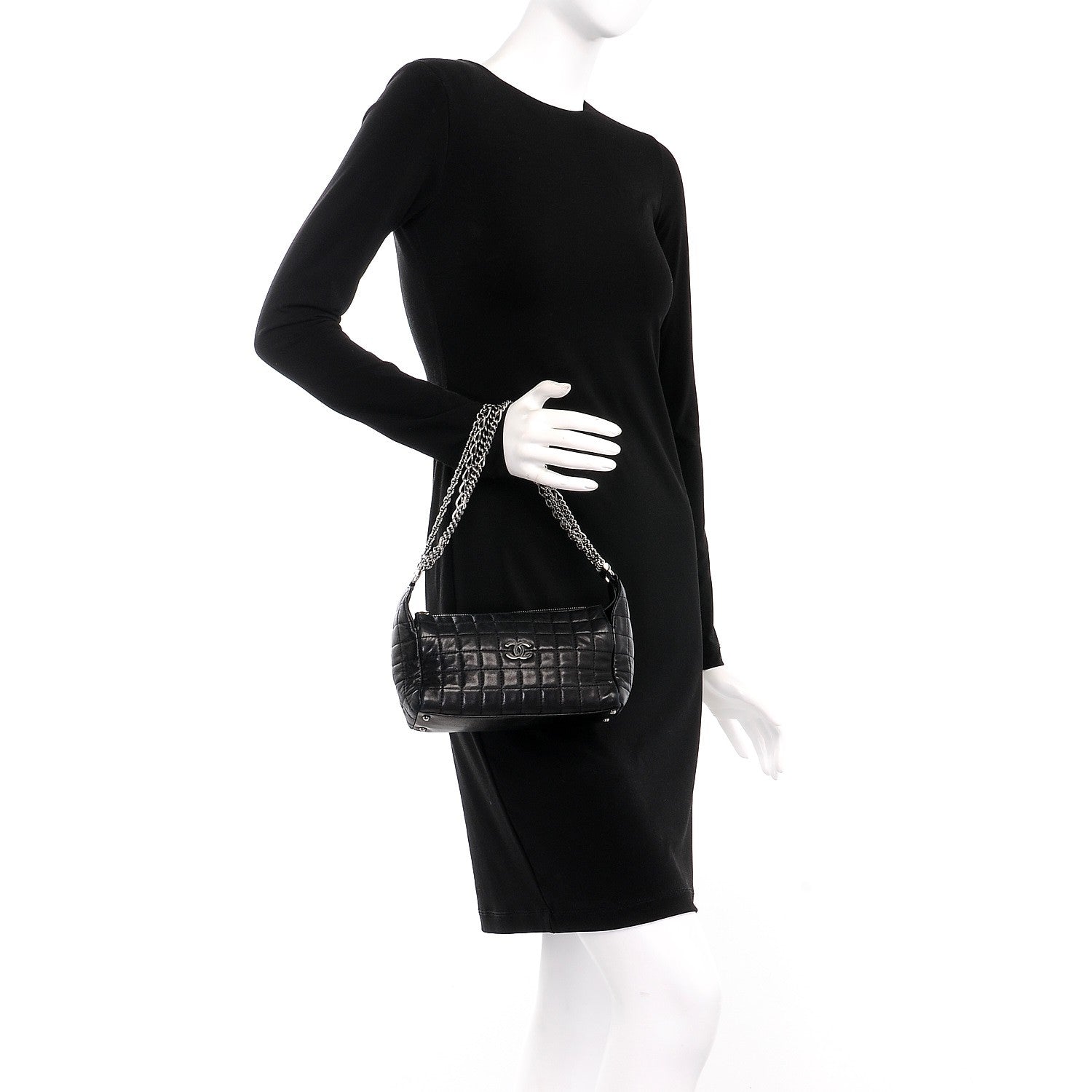 Chanel Lambskin Quilted Chocolate Bar Shoulder Bag Black 2 of 7