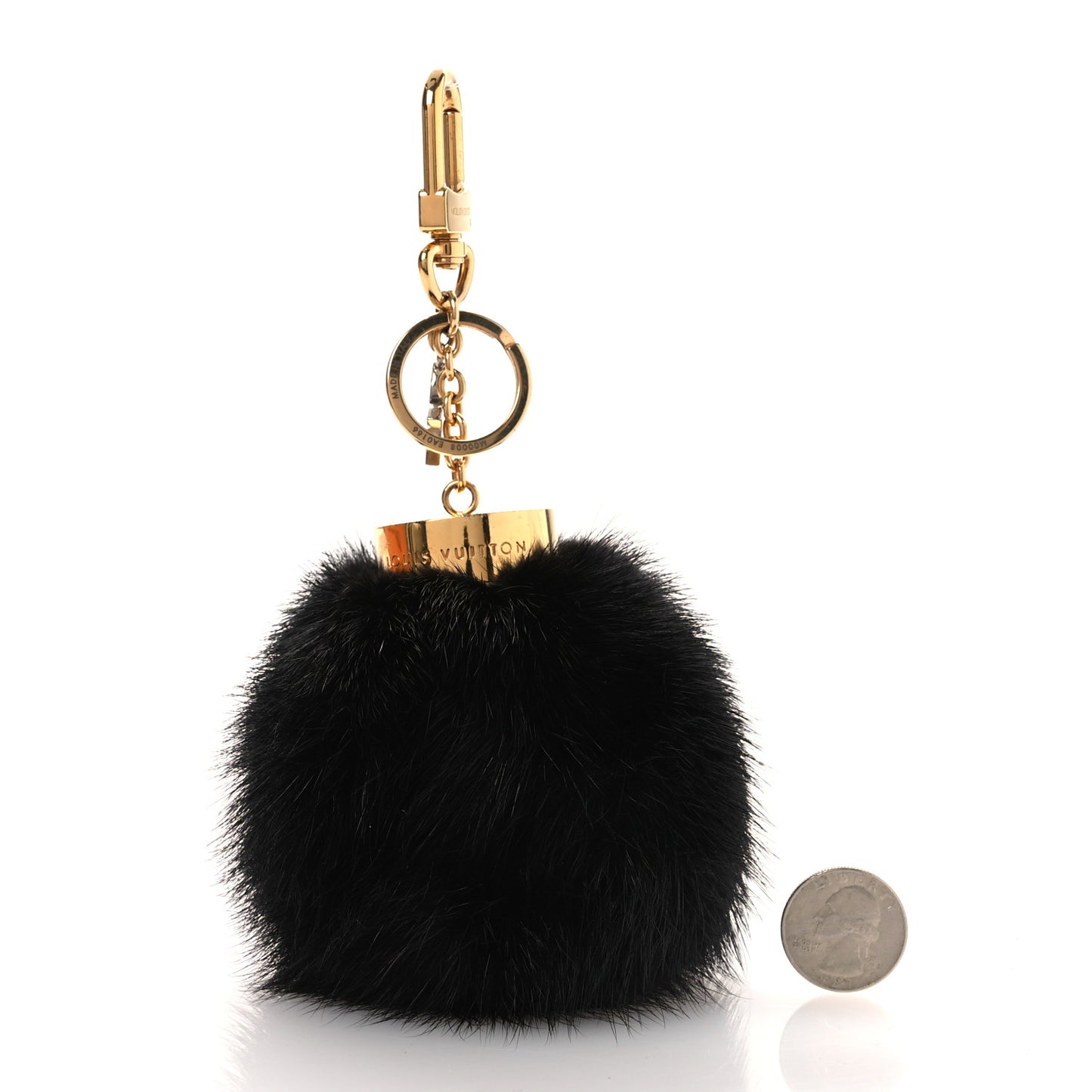 Mink Fur Bubble V Bag Charm Key Holder Black