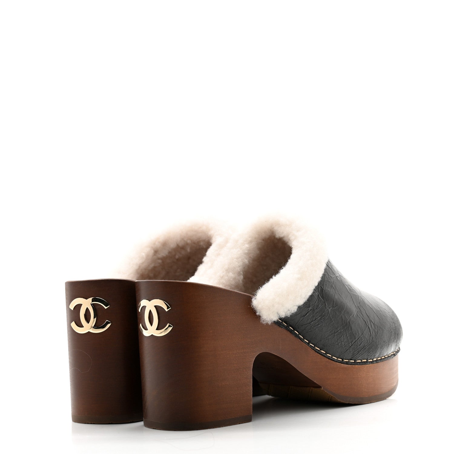 Chanel Crackled Sheepskin CC Mules 39 Black 4 of 10