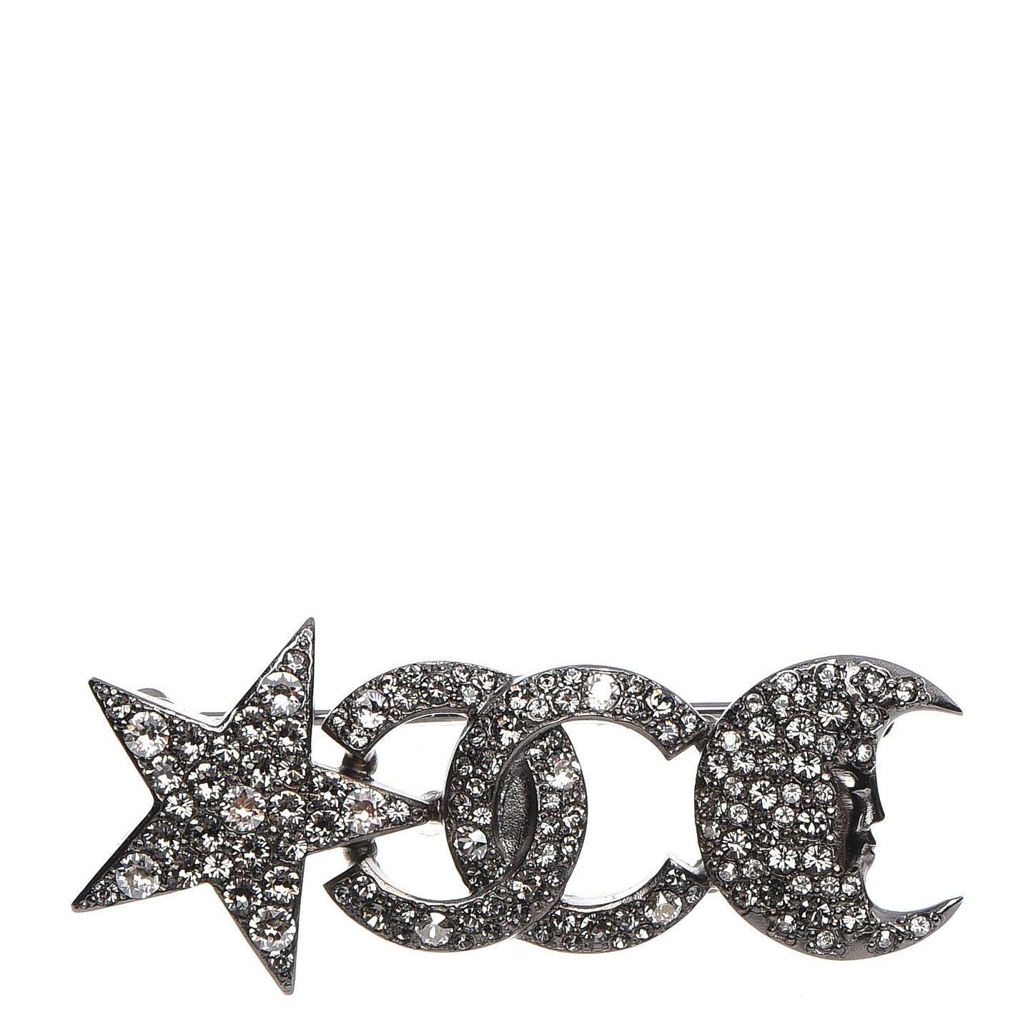 Ruthenium Crystal CC Moon Star Brooch