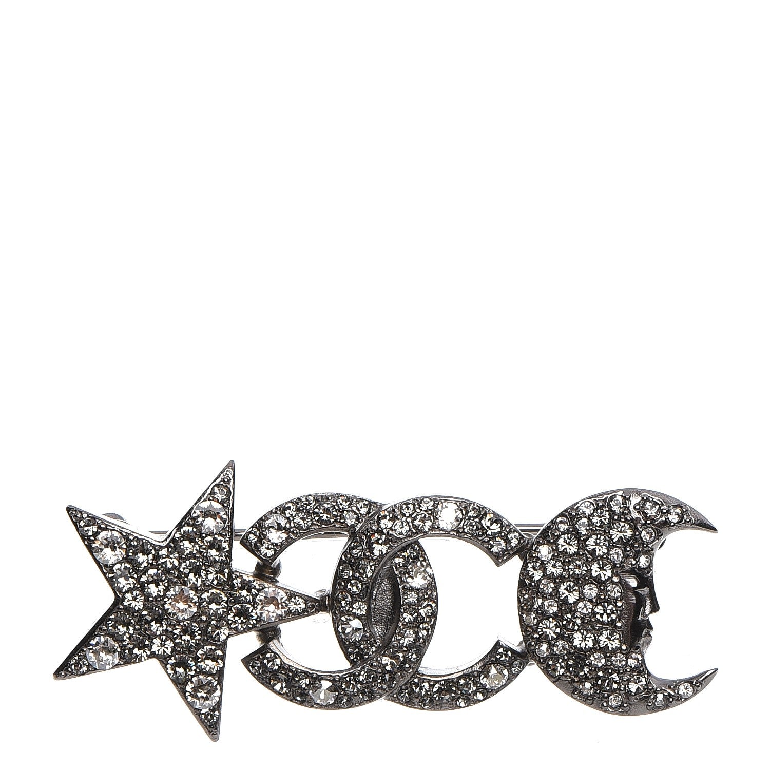 Chanel Ruthenium Crystal CC Moon Star Brooch 1 of 5