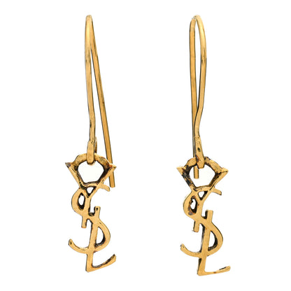 Saint Laurent Sterling Silver Vermeil Thin Monogram Drop Earrings 1 of 4