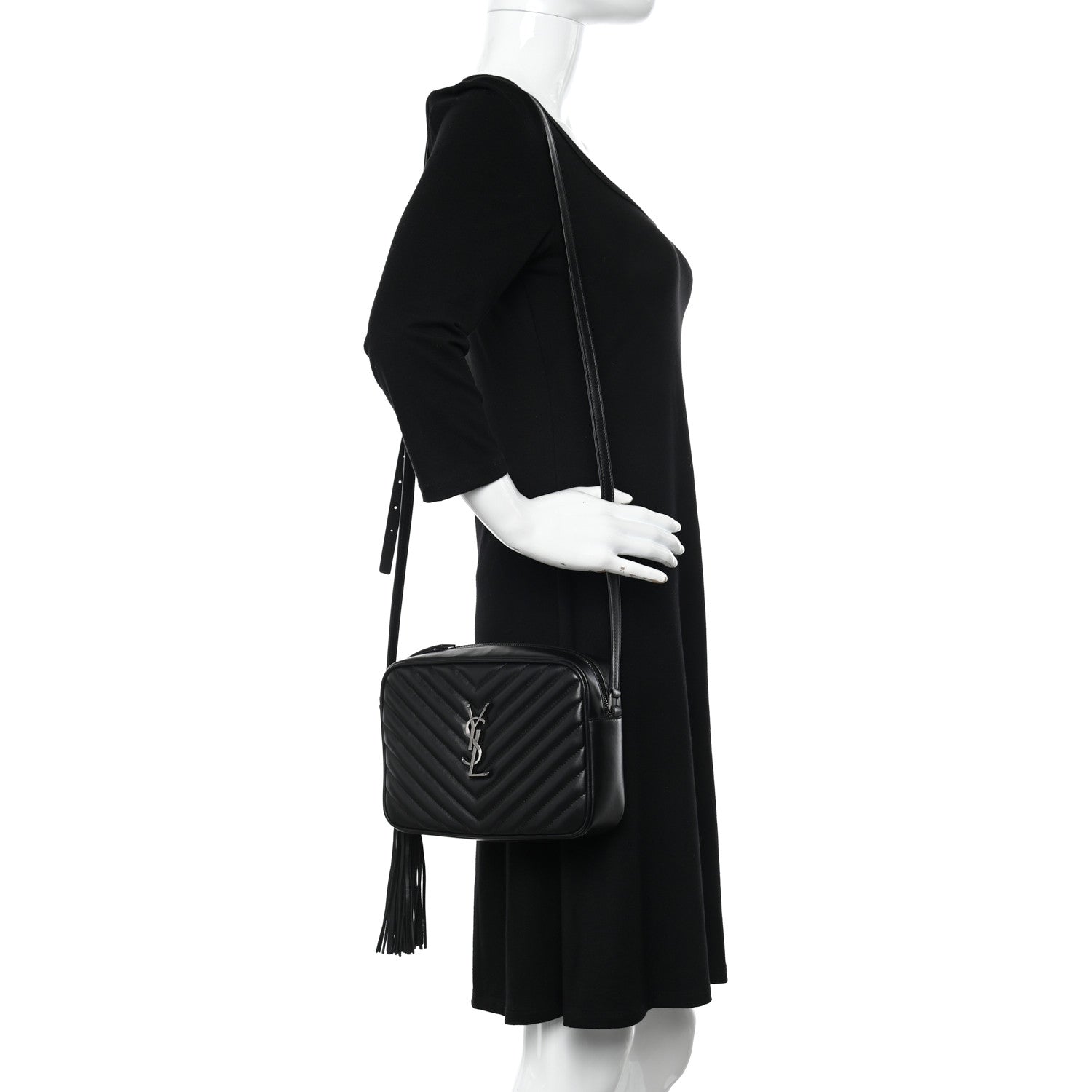 Saint Laurent Calfskin Matelasse Monogram Lou Camera Bag Black 2 of 9