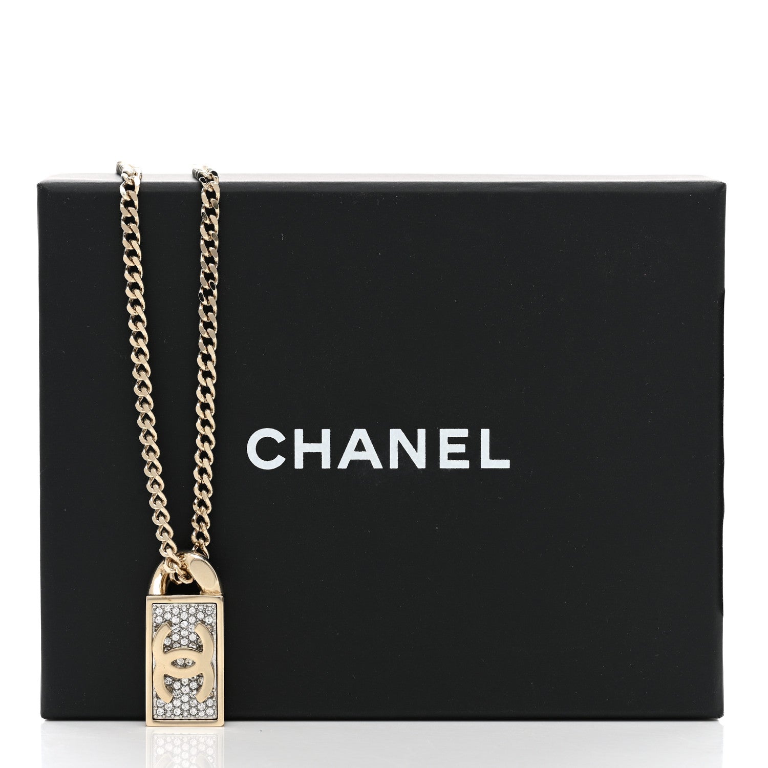 Chanel Crystal Dog Tag Charm Necklace Gold 6 of 6