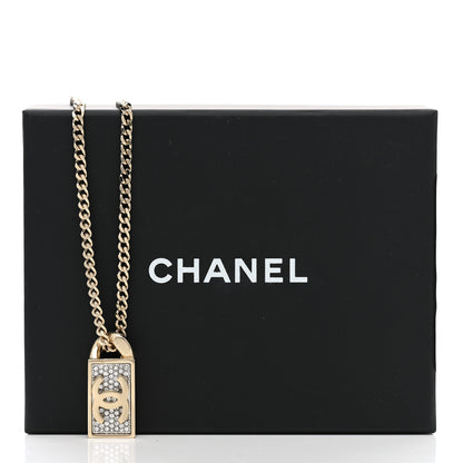Chanel Crystal Dog Tag Charm Necklace Gold 6 of 6